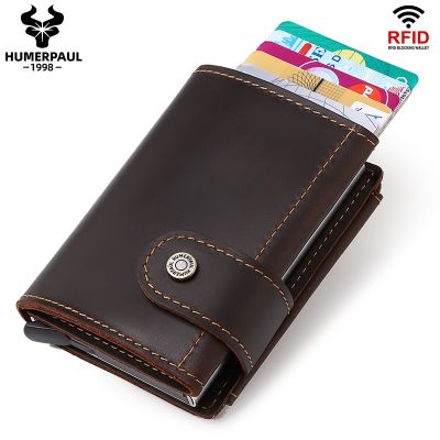 Minimalist Aluminum Credit Card Holder Wallet for Men RFID Vintage Crazy Horse Leather Bank Cardholder Case Quality Coin Purse Card Holders