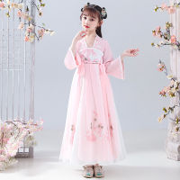 Spot parcel post Girls Han Chinese Costume Fairy Long Sleeve Tulle SpringSummer Childrens Thin Jacket and Dress Dress Ancient Costume National Fashion Tang Suit Dance Skirt