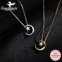 TrustDavis Real 925 Sterling Silver Fashion Moon Star Dazzling CZ Choker Necklace For Women Wedding Birthday Fine Jewelry DB013