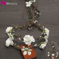 MOLANS Boho Exquisite Flower Crown Stimulation Leaves Rattan Floral Garland Headband for Bride Wedding Photography Accessories