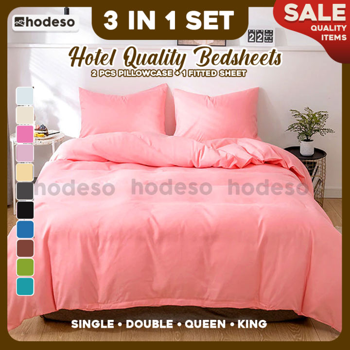 Hodeso Bed Sheet 3in1 Bedsheet Fully garterized Plain pastel Quality