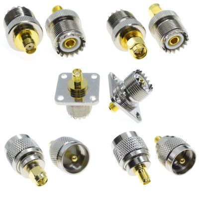 1Pcs SMA to UHF PL259 SO239 Male Plug Female Jack RF Coax Adapter Connector Wire Terminals Straight Brass Copper Electrical Connectors