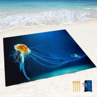 Waterproof Sandproof Beach Blanket Sea Jellyfish Lightweight Portable Picnic Blanket Beach Mat for Outdoor Travel Camping Hiking Sleeping Pads