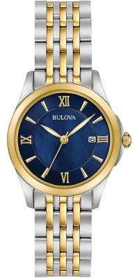 Bulova Womens Classic Stainless Steel Watch and Mother of Pearl Dial Classic Two Tone