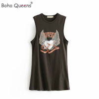 Boho Queens Hippie Women Sleeveless Cartoon Print Tees Loose Tops Collar T-shirt Female