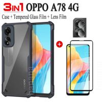 OPPO A78เคสโทรศัพท์กันกระแทกสำหรับ OPPO A78 5G A58 4G 5G ฟิล์มกระจกเทมเปอร์3 In1เลนส์กล้องถ่ายรูปปกป้องหน้าจอแก้ว