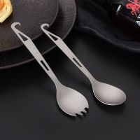 ：“{—— 2 In 1 Outdoor Titanium Spoon Camping Tableware Bottle Opener Picnic Dinner Titanium Spork Fork For Travel Backpacking