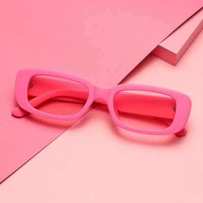 แว่นกันแดด Y2k มีสไตล์สำหรับผู้หญิงผู้ชายมาการองแว่นตา UV400กรอบสี่เหลี่ยมสีสันสดใสกรอบสี่เหลี่ยมขนาดเล็กสีชมพูแว่นตากันแดด