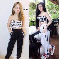 B10417 Set เสื้อเกาะอกกราฟฟิก + กางเกงวอร์ม Set graphic top + sweatpants