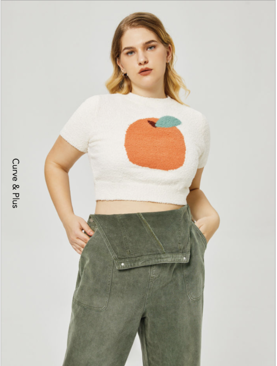 Cider KPOP Orange Pattern Knitted Short Sleeve Crop Top Lazada PH