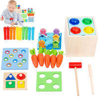 5 In 1 Montessori Permanence กล่องแครอทของเล่นเด็กไม้รูปร่าง Sorting &amp; Matching ของเล่นเพื่อการศึกษาเด็กอายุมากกว่า1ปี