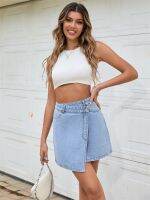 ‘；’ Cool Spicy Short Denim Skirts Fake Two Pieces High Waist Diagonal Hot Streetwear Unif Skorts Alternative Fashion