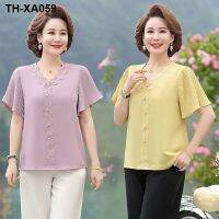 ☋♝ Middle-aged and elderly mothers summer dress chiffon short-sleeved lace 40 to 60 years old the belly Western-style age-reducing