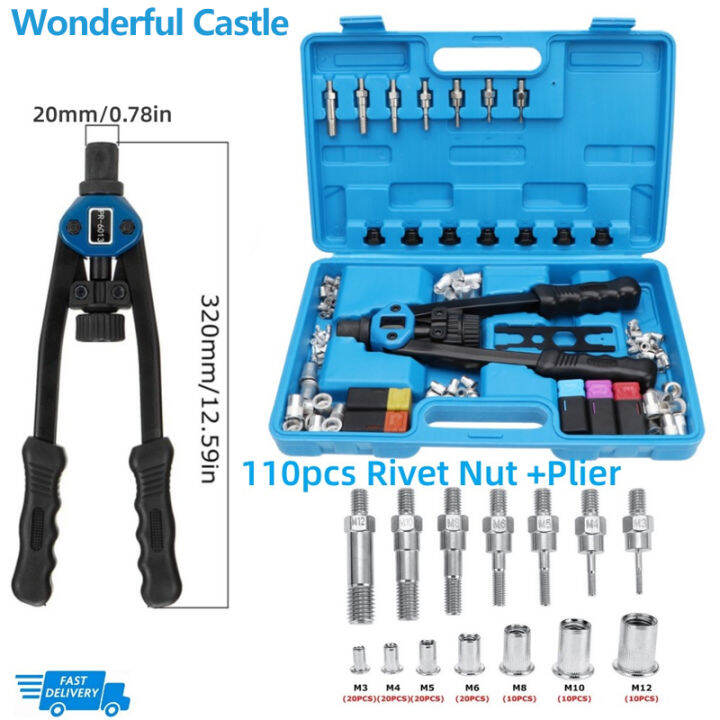 110PCS Rivet Nut Gun Heavy Duty Rivet Nut M3-M12 Insert Nut Rivnut Tool ...