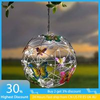 Garden Hanging Solar Light Round Ball Light With Butterfly Waterproof Metal Weaving Hanging Lamp Home Decorative Nightlight