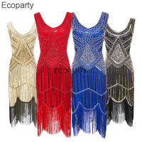 VINTAGE 1920s flapper Great Gatsby ชุด O-Neck หมวกเลื่อม Fringe PARTY MIDI ชุด vestidos Verano 2019ฤดูร้อนชุด30