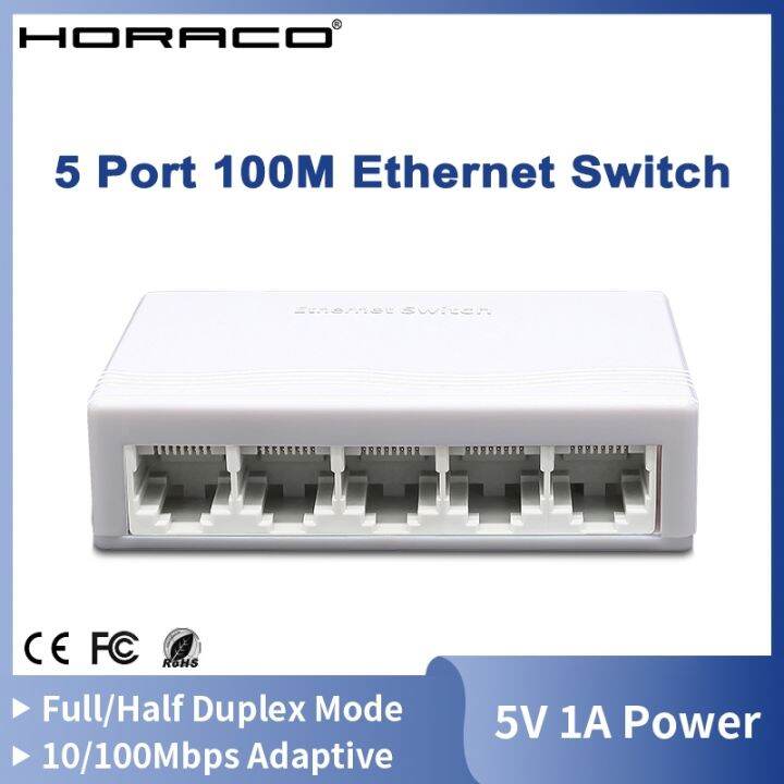 HORACO 100Mbps 5 Port Switch Smart 100BaseT Adaptive Network