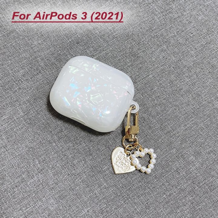 ฝันสีขาวเปลือกมันวาวมุกสร้อยข้อมือพวงกุญแจหูฟังเคสนุ่มสำหรับ-apple-airpods-1-2-pro-3กล่องชุดหูฟังไร้สายปก