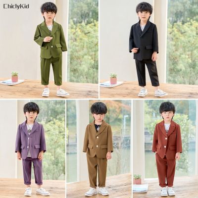 Little Boys Solid Suit Jacket Trousers Kids Formal Dress Spring Tuxedo Clothes Sets Child Party Blazer Pants Baby Toddler Suits
