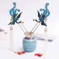 1 Pair Chinese Retro Style Metal Phoenix Hairpins Clips Handmade Hair Stick Bride Hanfu Dress Wedding Hair Accessories FORSEVEN Haberdashery