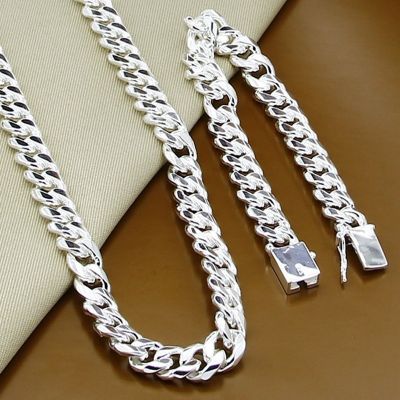 High Quality Men Jewelry Sets Silver Colour10MM 2024 50cm 60cm Link Chain Necklace Bracelet Sets For Male