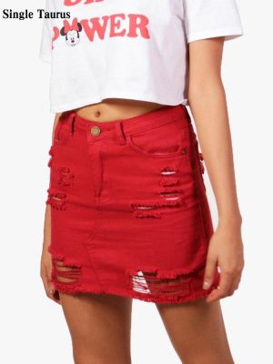 【CW】 Kawaii Y2k Jeans Skirts Waist Irregular Distressed Denim Tassel Short Saia for