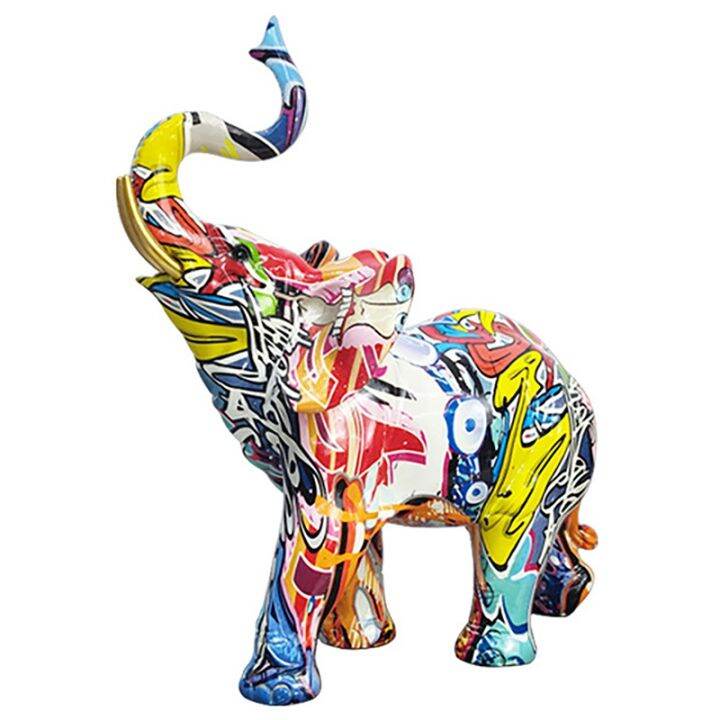 Nordic Painting Graffiti Elephant Sculpture Figurine Colorful Art