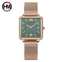 Japan Quartz Movement Green Dial Roman Square Watches Case Stanless Steel Fashion Wristwatch Ladies Rose Gold Watches For Women