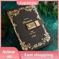 RUPANBO039392692 เคสคลุม วารสารที่มีล็อค ไดอารี สีดำสีดำ ฟอยล์ร้อน ความลับของความลับ ล็อคได้ล็อคได้ ปั๊มลายนูน สำหรับผู้หญิง