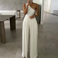 ✈◎□ 2022 Summer Women Fashion Sexy One Shoulder Club Romper Bodysuit Elegant Wide Leg Jumpsuit Office Lady Casual Ovealls