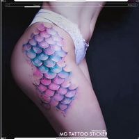 【YF】 Sexy Waterproof Temporary Tattoos Stickers Female Mermaid Fish Scales Watercolor Art Fake Tattoo Seaside Vacation Fashion