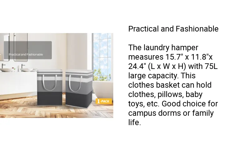 HomeHacks 2-Pack Large Laundry Basket, Waterproof, Freestanding Laundry  Hamper, Collapsible Tall Clothes Hamper with Extended Handles for Clothes  Toys in the Dorm and Family-(Gradient Grey, 75L)