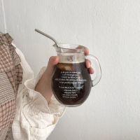 Korean Style Retro French Glass Pot Family Cafe Letter Cup Simple Large-capacity Glass Hip Flask Handle Milk Coffee Cup