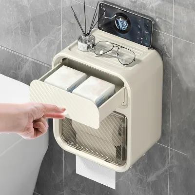 With Storage Shelf Shower Accessories Roll Paper Case Tissue Box Toilet Wall-mounted Multifunctional