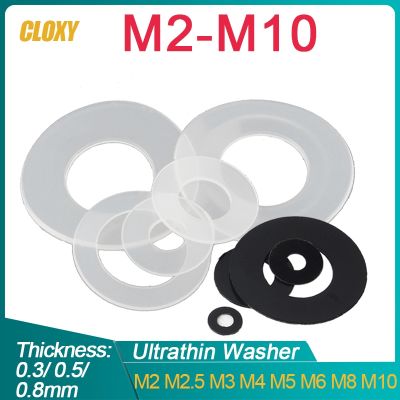 50/ 100pcs 0.3/ 0.5/ 0.8mm Black/ White Plastic Nylon Ultrathin Washer Flat Ring Seal Washer Gasket M2 M2.5 M3 M4 M5 M6 M8 M10