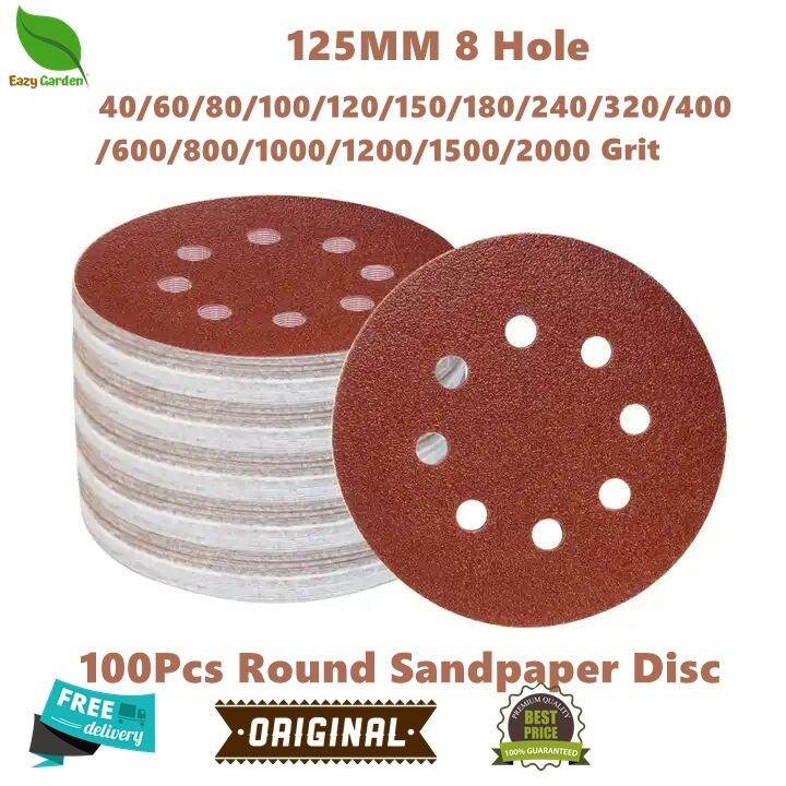100pcs Flocking Sandpaper 5 "8 Holes 125mm Brushed Sheet Back Fleece