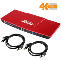 TESmart 4K 4x1 KVM Switch HDMI 4 Ports 3840x2160 30Hz with 2 Pcs 5ft KVM Cables Supports USB 2.0 Device Control up to 4 Pcs/Servers/DVR