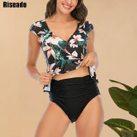 【CW】Riseado High Waist Bikini Ruffle Swimsuit Women Surplice Neck Swimwear 2022 New Tankini Ruched Bathing Suit Women Beachwear XXL