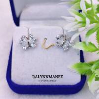 AE005 ต่างหูเพชรสวิส ( Cubic zirconia ) ตัวเรือนเงินแท้ 925 ชุบทองคำขาว