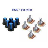 5 PCS Rotary-Potentiometer WH148 3 Pin ลิเนียร์เทปเปอร์ตัวต้านทาน B10K + ลูกบิดหมวกสีแดง/สีเหลือง/สีฟ้า/สีขาว/สีส้ม/โลหะ