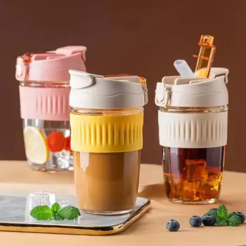 Glass Straw Cup With Thermal Insulation Cover 350/450ml Portable Coffee  Milk Tea Juice Reusable Glass Office And Household