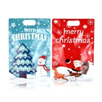 10~100PCS Translucent Red Blue Merry Christmas Ziplock Handle Bags Xmas Wedding Gifts Socks Snack Sugar Toys Packaging Pouches Food Storage Dispensers