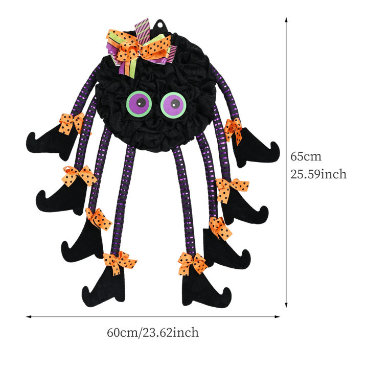 gloryworld-แมงมุมประดับสถานที่ที่มีขามีแม่มดแขวนผนังแมงมุมตกแต่งพวงหรีดแมงมุมน่ากลัวกับแม่มดขาและโบว์ตกแต่งฮาโลวีนที่สมบูรณ์แบบสำหรับประตูหรือผนังของคุณนำมาใช้ใหม่และน่ารัก