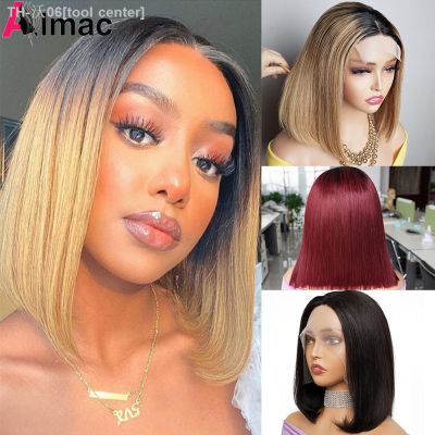 13x4 Straight Honey Blonde 1B27 Short Bob Lace Frontal Human Hair Wigs For Women 4x4 Transparent Closure Wig Indian Remy Hair [ Hot sell ] tool center