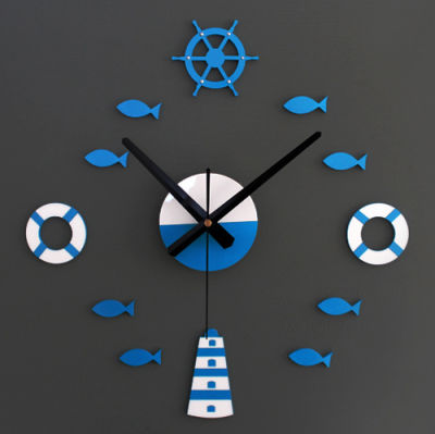 ZSHENG นาฬิกาควอตซ์ห้องนั่งเล่นนาฬิกาติดผนัง DIY ปลาเล็กหางเสือประภาคารนาฬิกา DIY นอร์ดิกนาฬิกาแบบเงียบ