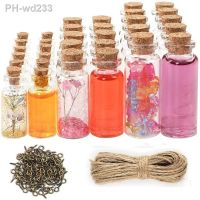 5pcs Small Glass Bottles with Clear Cork Stopper Jars Wedding Vials Message Favor Containers with 5pcs Eye Screws/30M Twine