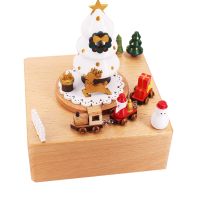 Wooden Music Box Christmas Tree Train Christmas New Year Retro Birthday Gift Musical Boxes Home Decor