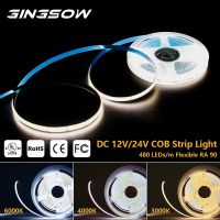 Gingsow ไฟแถบ LED COB UL จดทะเบียน320 480 LED/m,DC 12V 24V สีขาวนวลตาริบบิ้นเทปโคมไฟ LED แถบ RA90