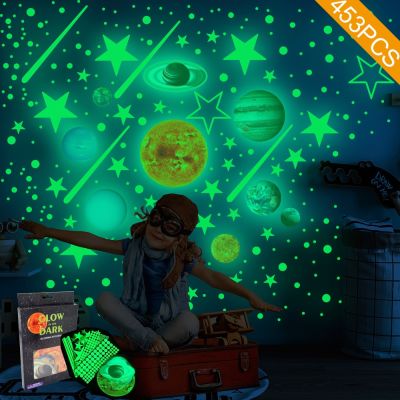 【CW】 System Fluorescent Planets Wall Stickers In Dark Kids Bedroom Decal