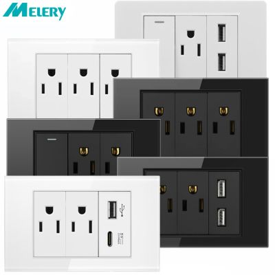 Power Wall USB Socket Light Switch Double Pole PC/Glass Panel Outlet Plate US Modular Mounted Home Office Electrical Appliances